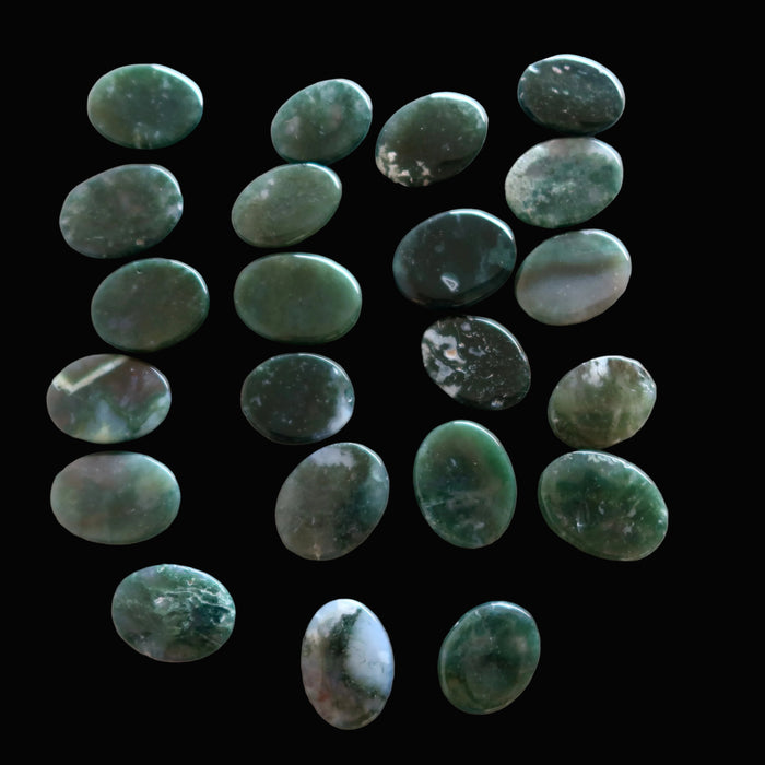 Moss Agate Cabochon Bundle of 22 Green Crystal Oval 25-30mm