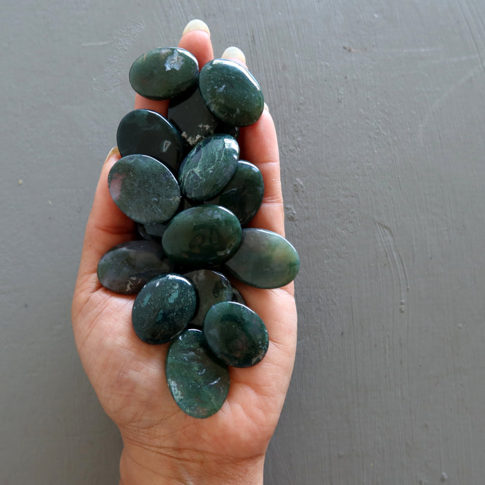 Moss Agate Cabochon Bundle of 22 Green Crystal Oval 25-30mm
