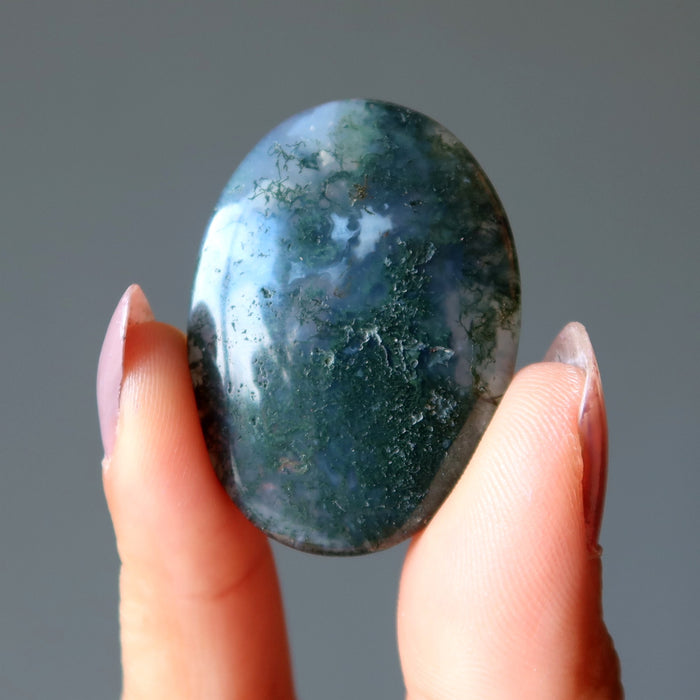 Moss Agate Cabochon Bundle of 6 Green Crystal Oval 35-40mm
