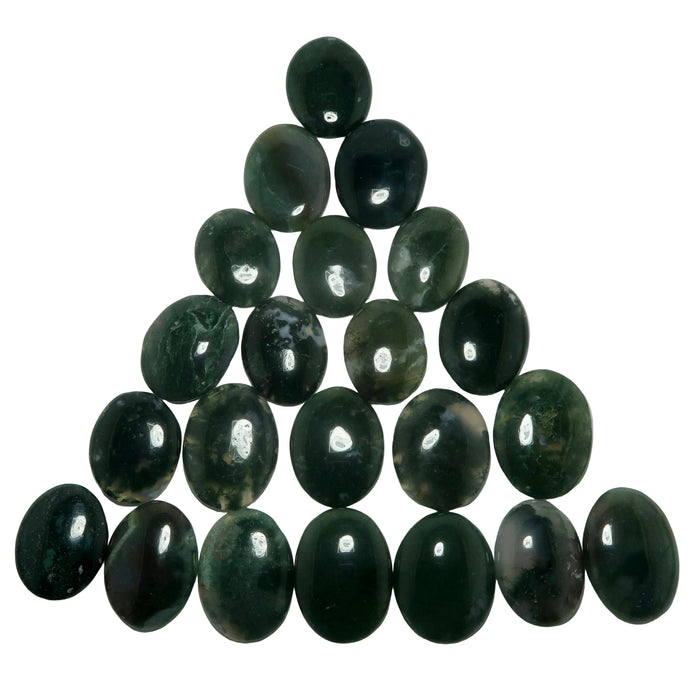 Moss Agate Cabochon Bundle of 22 Green Crystal Oval 25-30mm