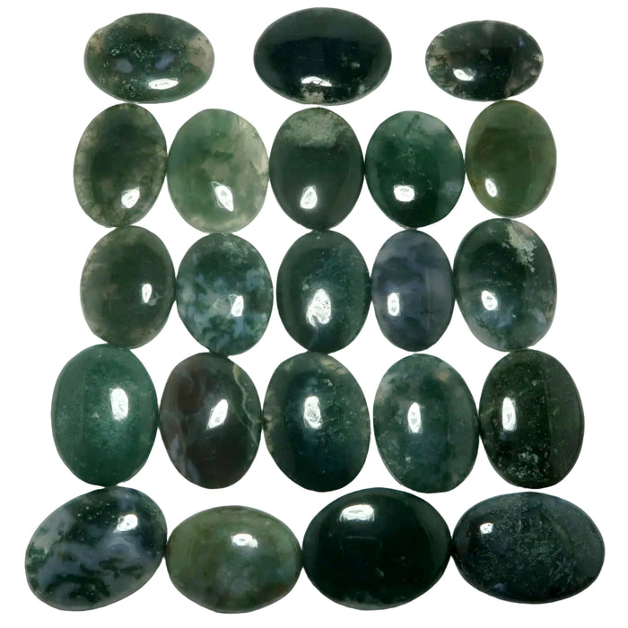 Moss Agate Cabochon Bundle of 22 Green Crystal Oval 30-35mm
