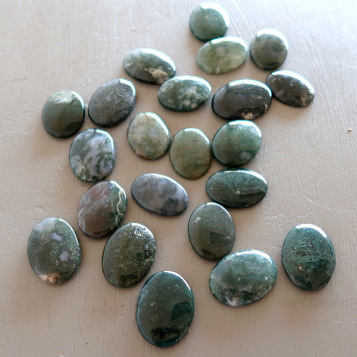 Moss Agate Cabochon Bundle of 22 Green Crystal Oval 30-35mm