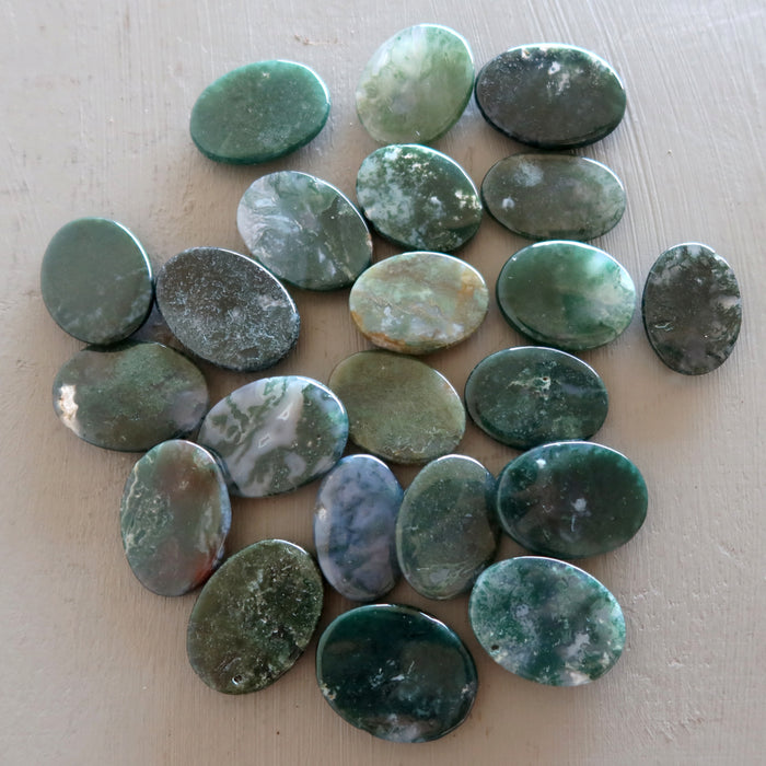 Moss Agate Cabochon Bundle of 22 Green Crystal Oval 30-35mm