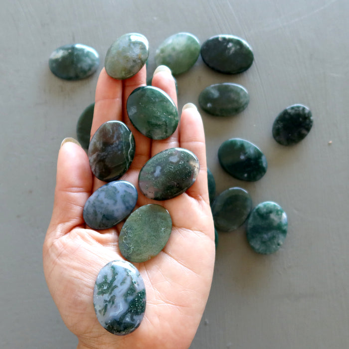 Moss Agate Cabochon Bundle of 22 Green Crystal Oval 30-35mm