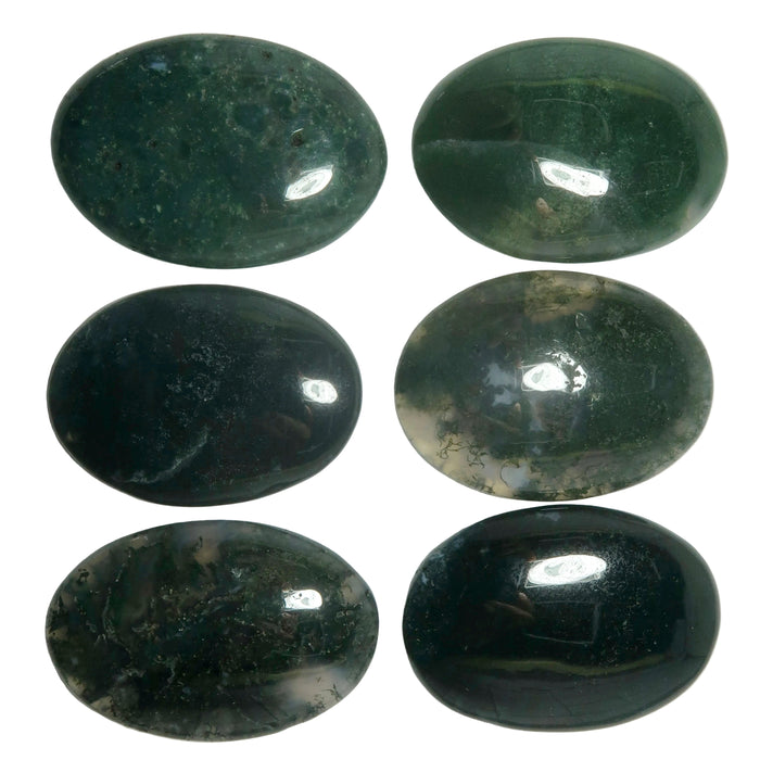 Moss Agate Cabochon Bundle of 6 Green Crystal Oval 35-40mm