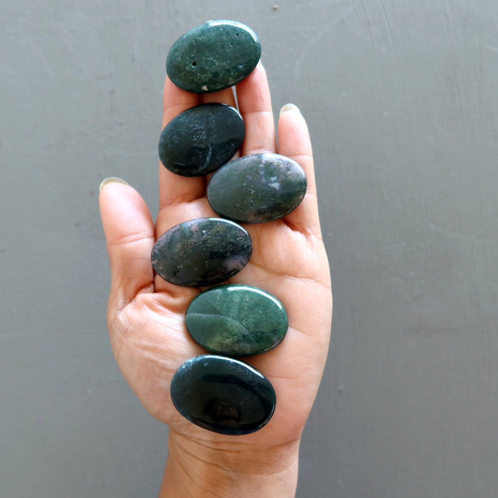 Moss Agate Cabochon Bundle of 6 Green Crystal Oval 35-40mm