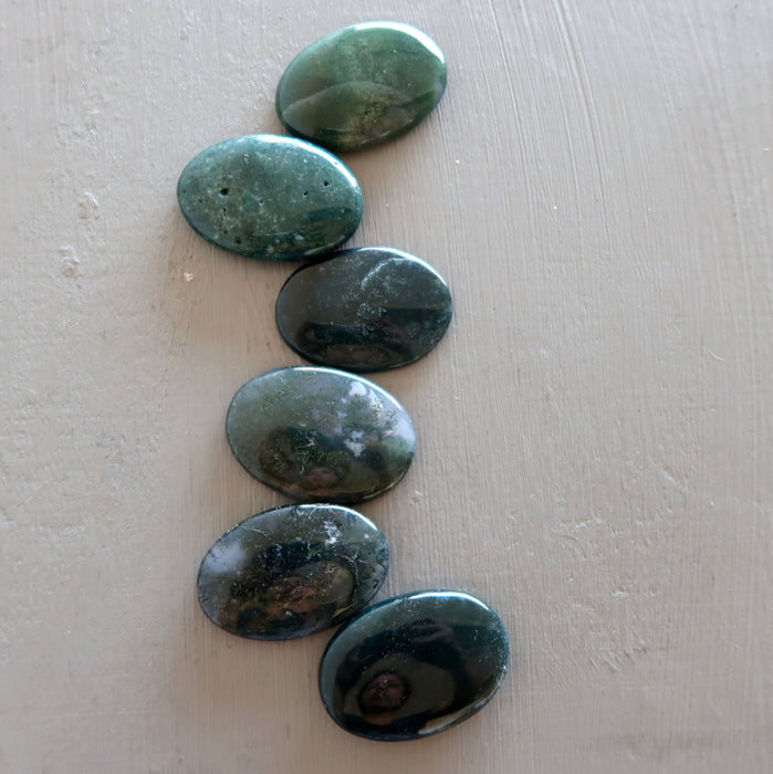 Moss Agate Cabochon Bundle of 6 Green Crystal Oval 35-40mm