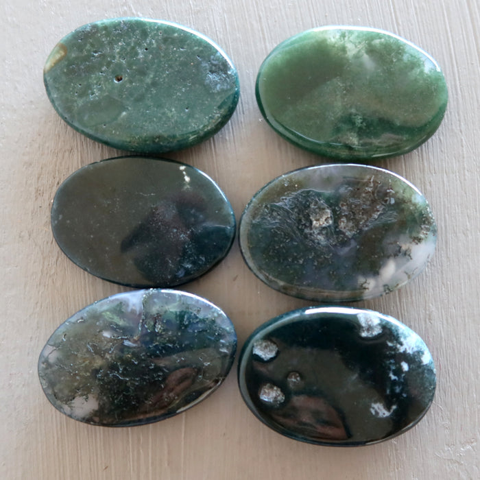Moss Agate Cabochon Bundle of 6 Green Crystal Oval 35-40mm