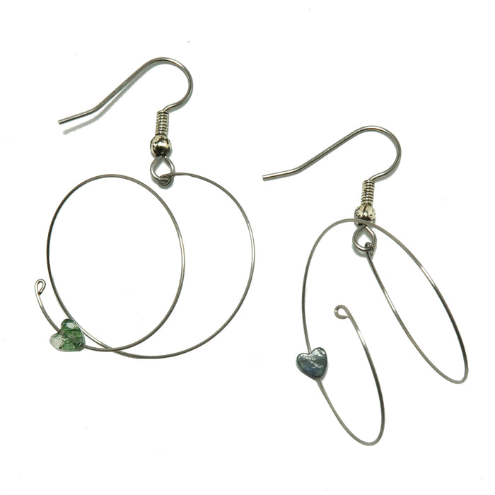 Moss Agate Earrings Heart Vortex of Love Spiral Hoop