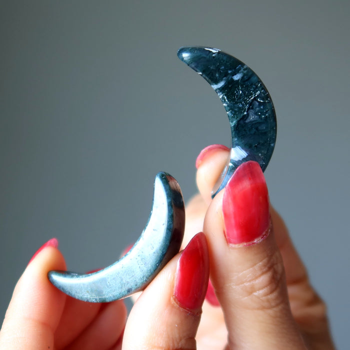 green moss agate moon stones