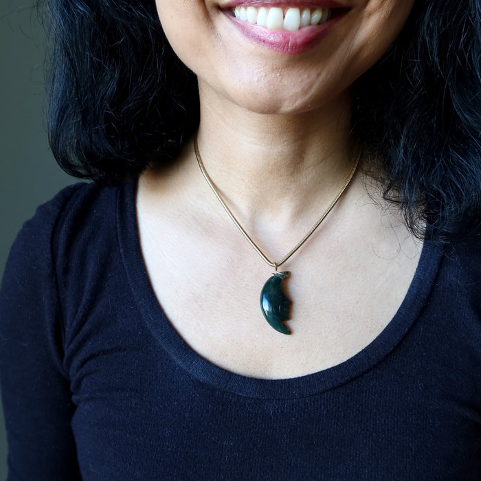 Moss Agate Necklace Glorious Crescent Moon Gold Chain