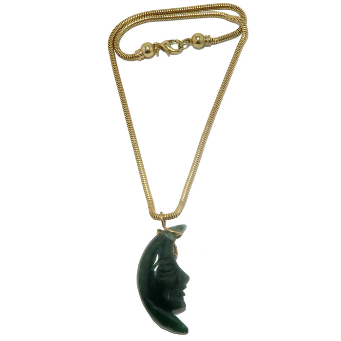 Moss Agate Necklace Glorious Crescent Moon on Gold Chain