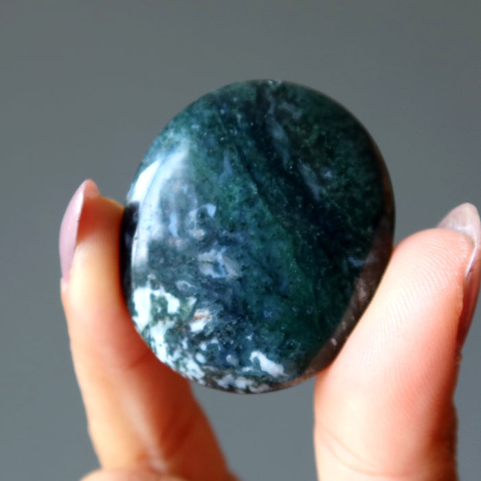 Moss Agate Grid Crystal Pair Layout Gems