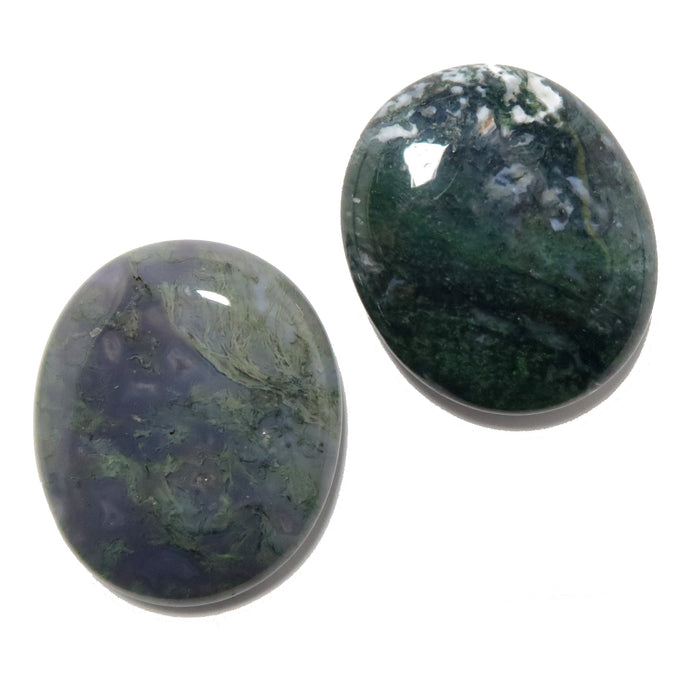 Moss Agate Grid Crystal Pair Layout Gems