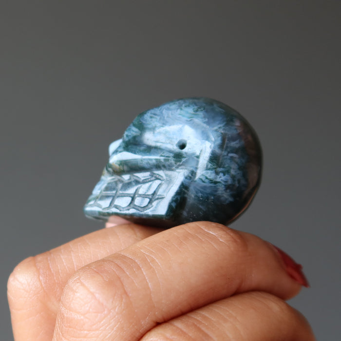 moss agate skull bead