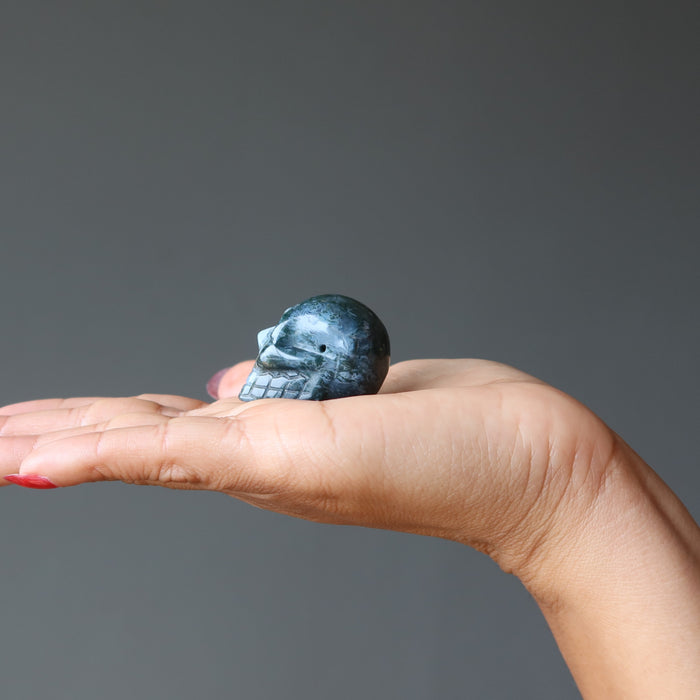 moss agate skull bead