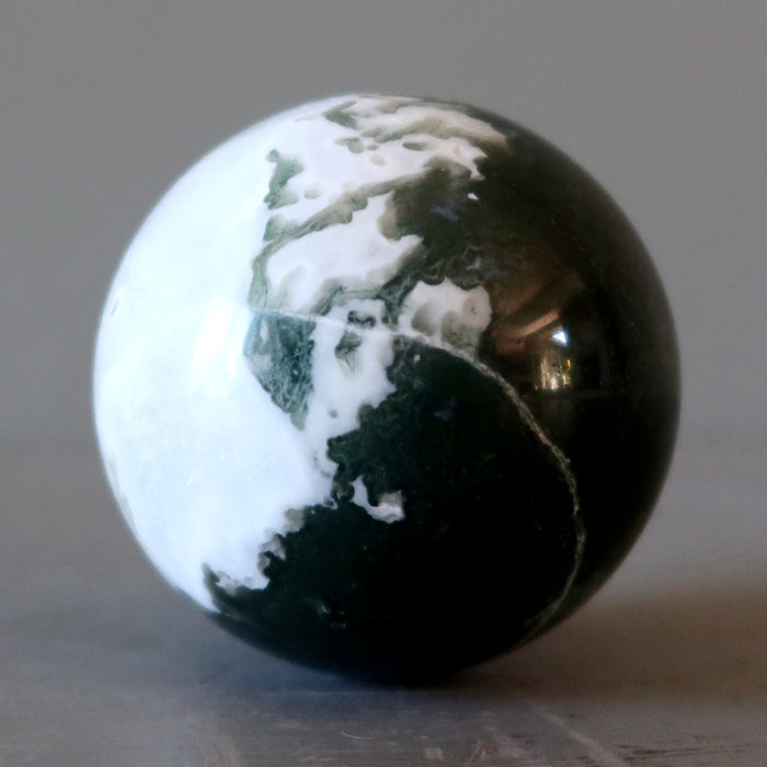 Moss Agate Sphere Flourishing Green White Crystal Ball