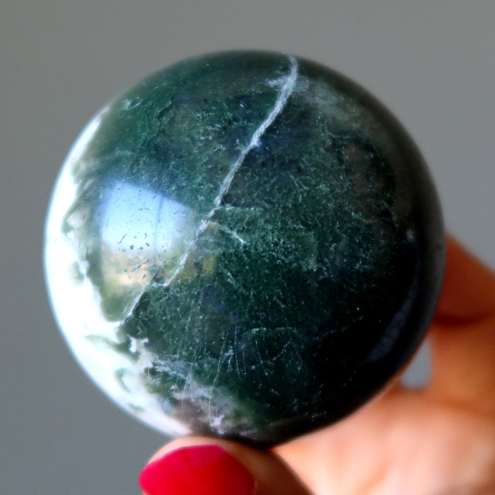 Moss Agate Sphere Flourishing Green White Crystal Ball
