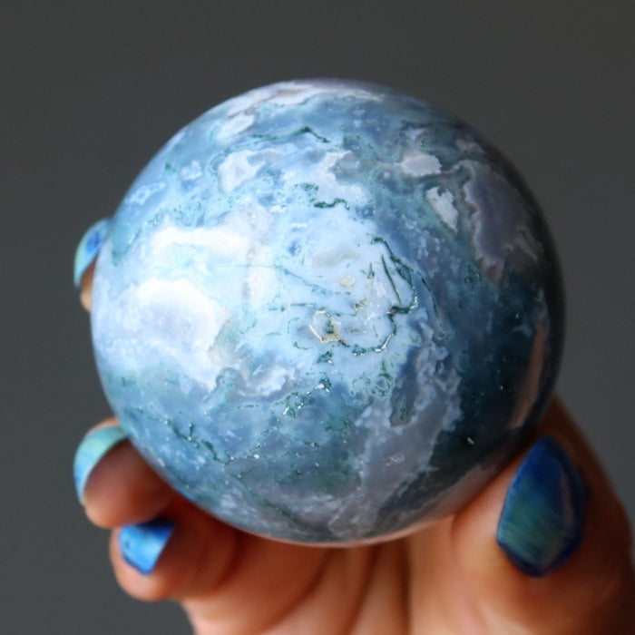 light green moss agate sphere