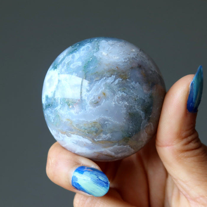 light green moss agate sphere