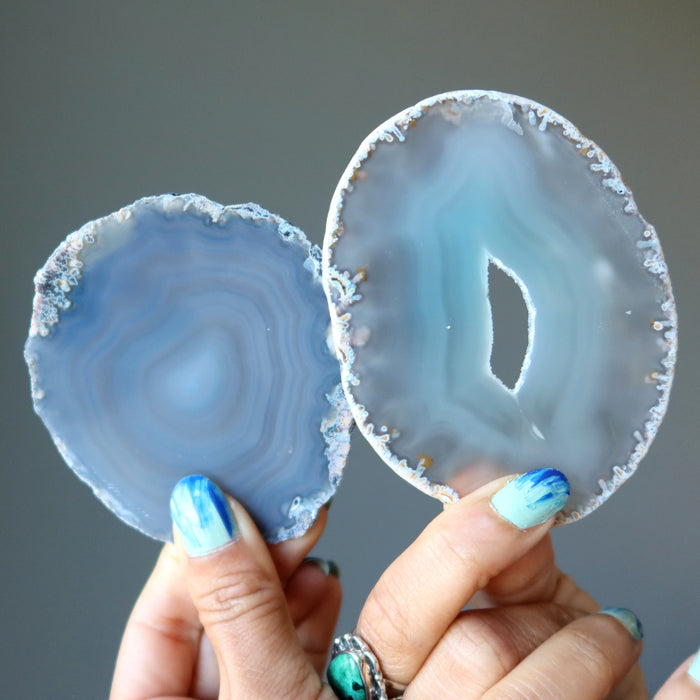 Blue Agate Charger Plate Station Teal Crystal Slice Slab