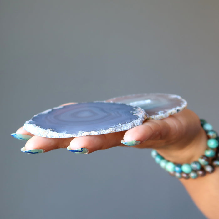 Blue Agate Charger Plate Station Teal Crystal Slice Slab
