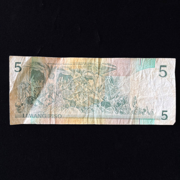 Vintage Banknote Philippines 5 Limang Piso Watermark UV Verified Old Filipino