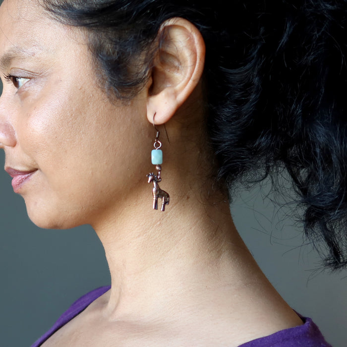 Amazonite Earrings Giraffe Copper Faceted Stones