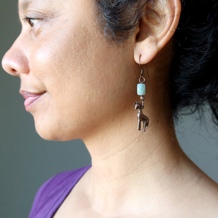 Amazonite Earrings Giraffe Copper Faceted Stones