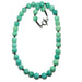 Amazonite beaded necklace with a silver clasp on a white background