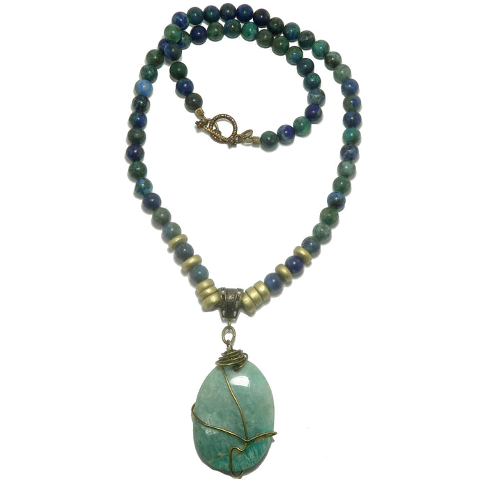 Amazonite Necklace Azurite Malachite Blue Green Harmony Gems