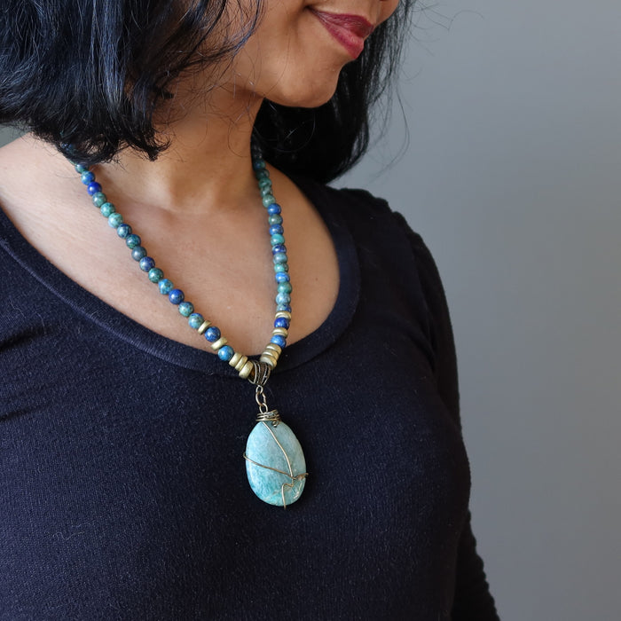 Amazonite Necklace Lapis Blue Green Harmony Gems