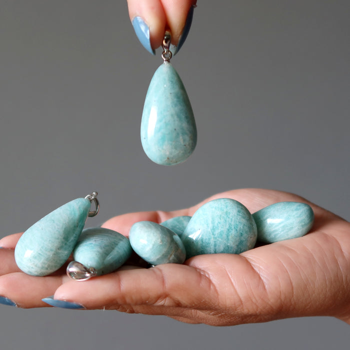 Amazonite Pendant Bundle of 7 Lush Blue Green Drop