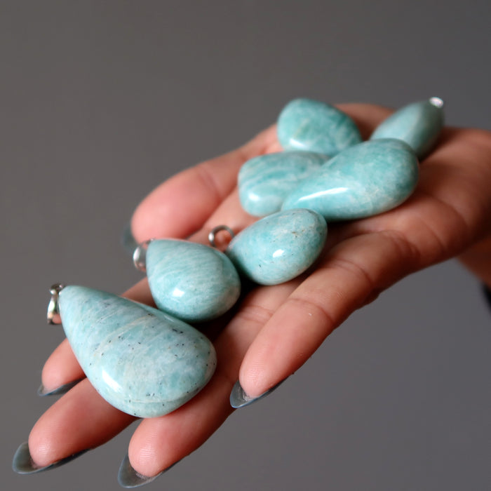 Amazonite Pendant Bundle of 7 Lush Blue Green Drop