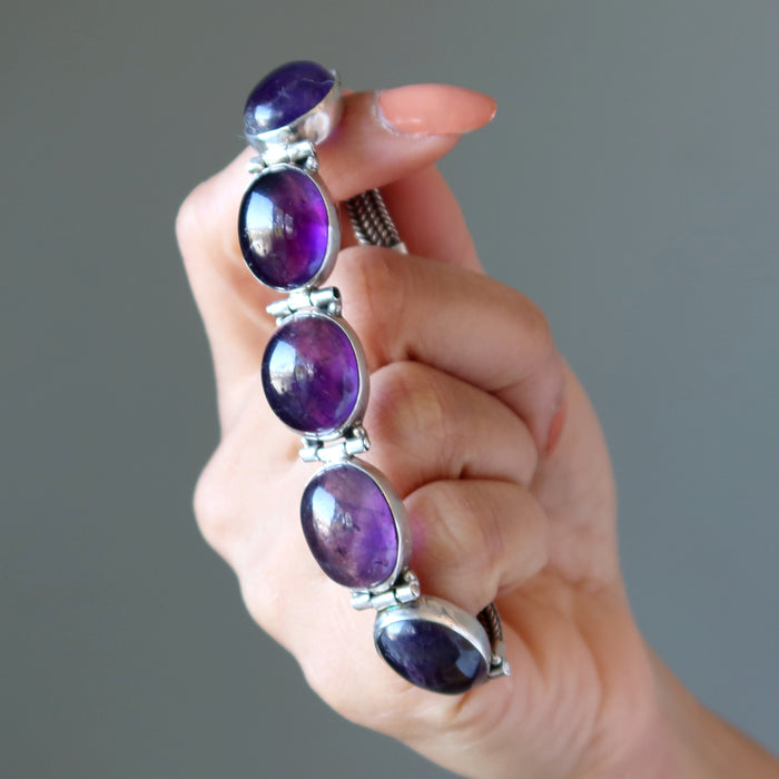 Amethyst Bracelet Timeless Clarity 5-Gem Sterling Silver 7 Inch