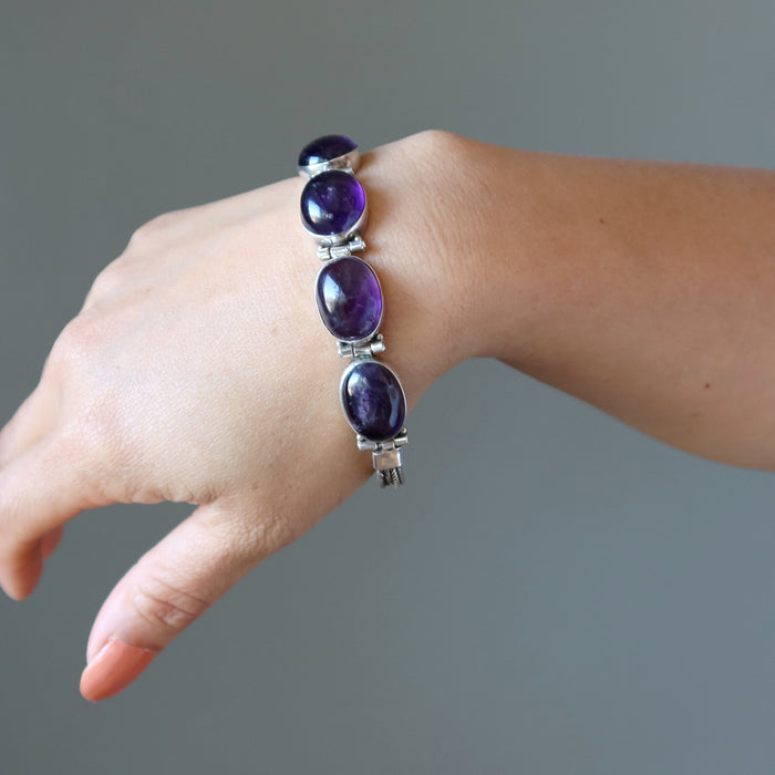 Amethyst Bracelet Timeless Clarity 5-Gem Sterling Silver 7 Inch