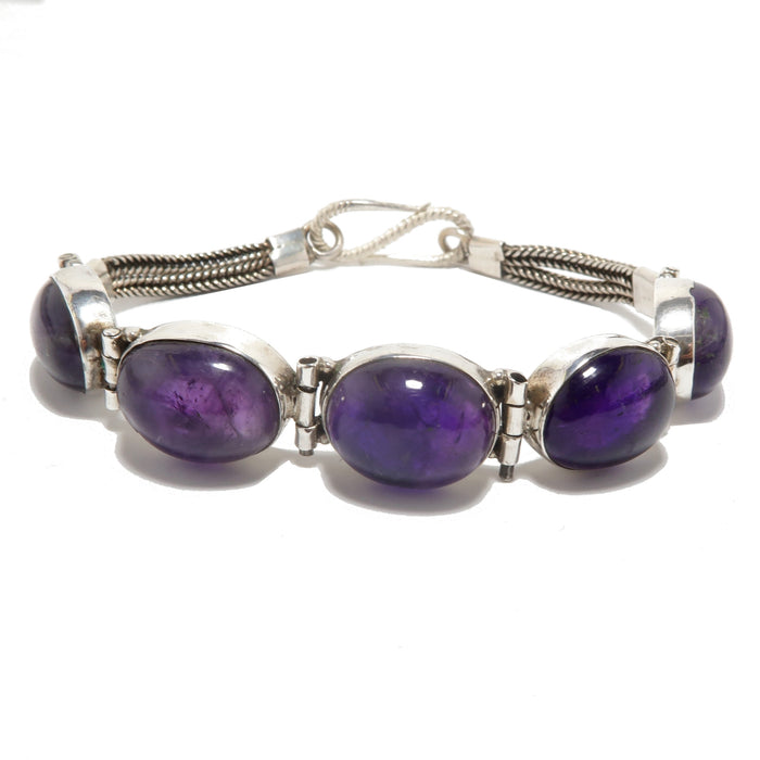 Amethyst Bracelet Timeless Clarity 5-Gem Sterling Silver 7 Inch