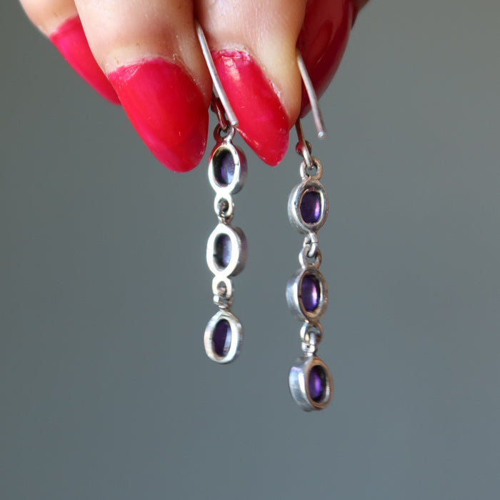 Amethyst Earrings Sacred Trinity Purple Gems Sterling Silver