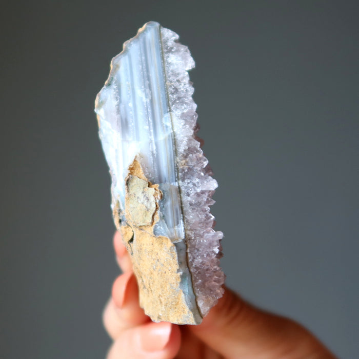 Amethyst Geode Points of Wisdom Blue Chalcedony Cluster 2.9 Inch