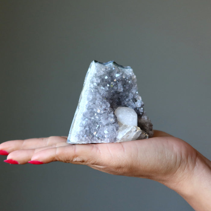 Amethyst Geode White Calcite Cluster Soul Awakening 3 Inch