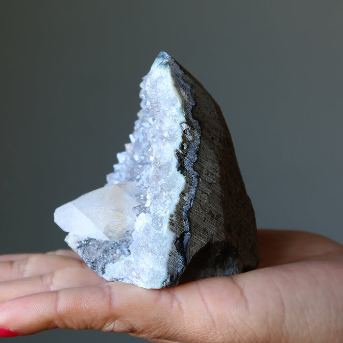 Amethyst Geode White Calcite Cluster Soul Awakening 3 Inch