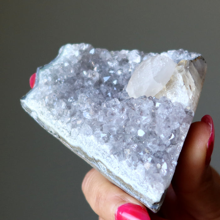 Amethyst Geode White Calcite Cluster Soul Awakening 3 Inch