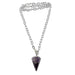 Necklace with a purple Amethyst crystal pendant on a white background