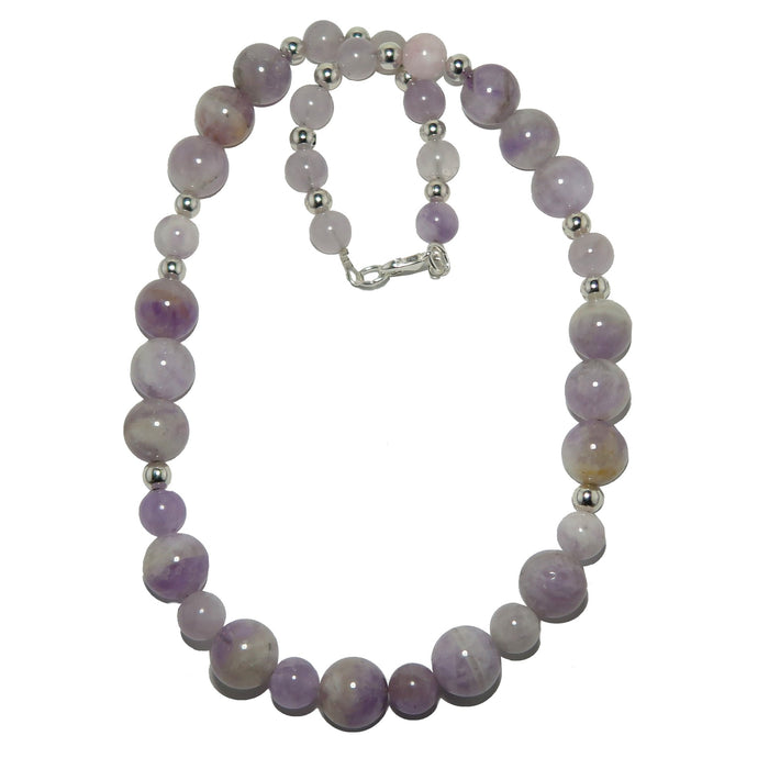 Lavender Amethyst Necklace with purple and white beads on a white background