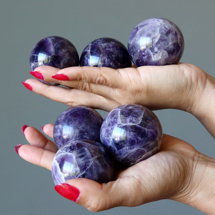 Amethyst Sphere Bundle Lot of 6 Deep Purple Crystal Balls