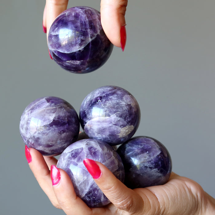 Amethyst Sphere Bundle Lot of 6 Deep Purple Crystal Balls