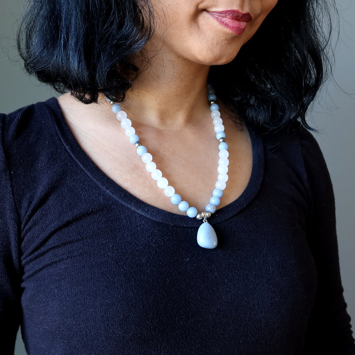 Angelite Necklace Snow Quartz Ice Blue White Gem