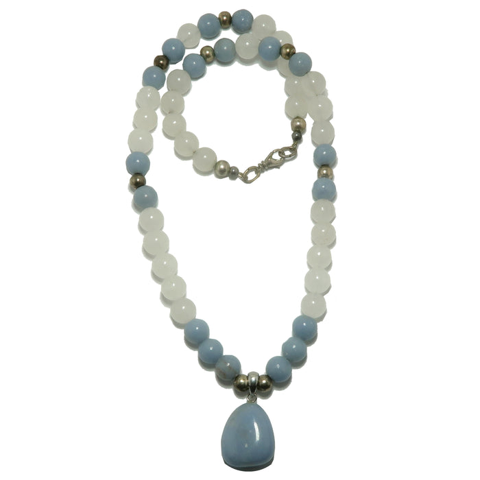 Angelite Necklace Snow Quartz Ice Angel Blue White Gem