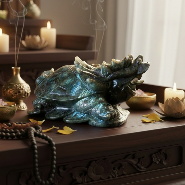 Labradorite Dragon Turtle Giant Statue Rainbow Showpiece