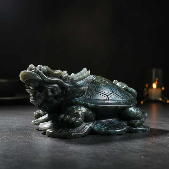 Labradorite Dragon Turtle Giant Statue Rainbow Showpiece